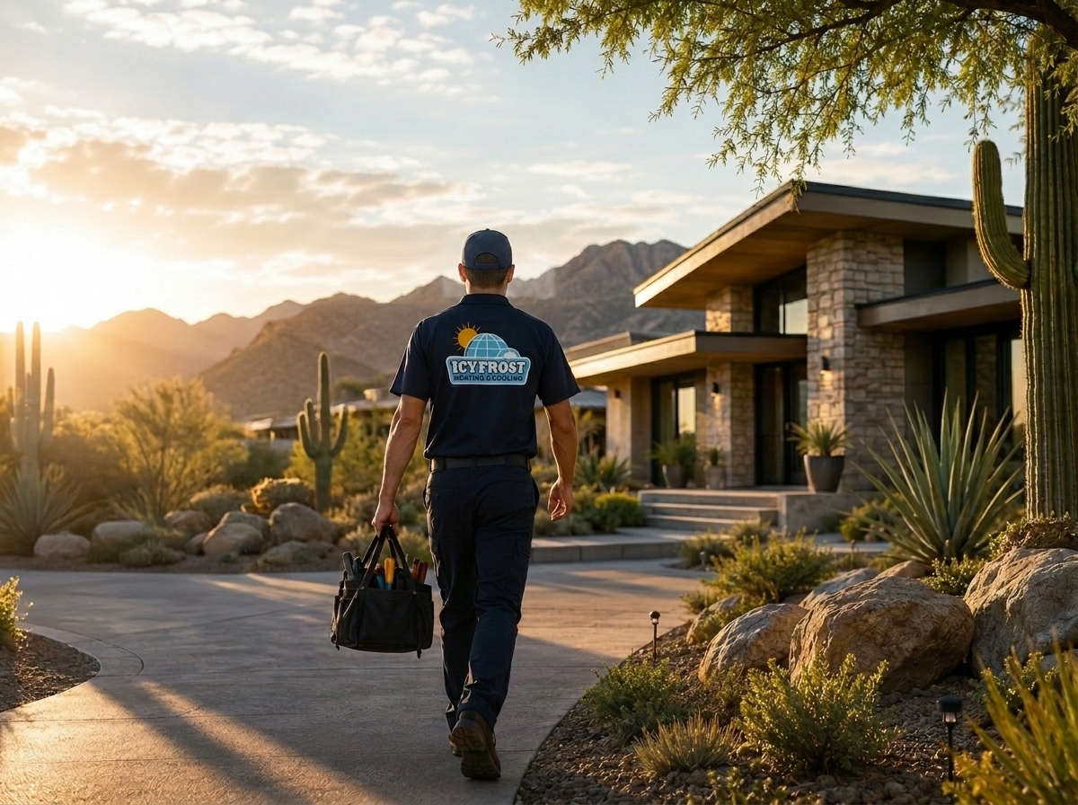 IcyFrost HVAC technician arriving at an Arizona home